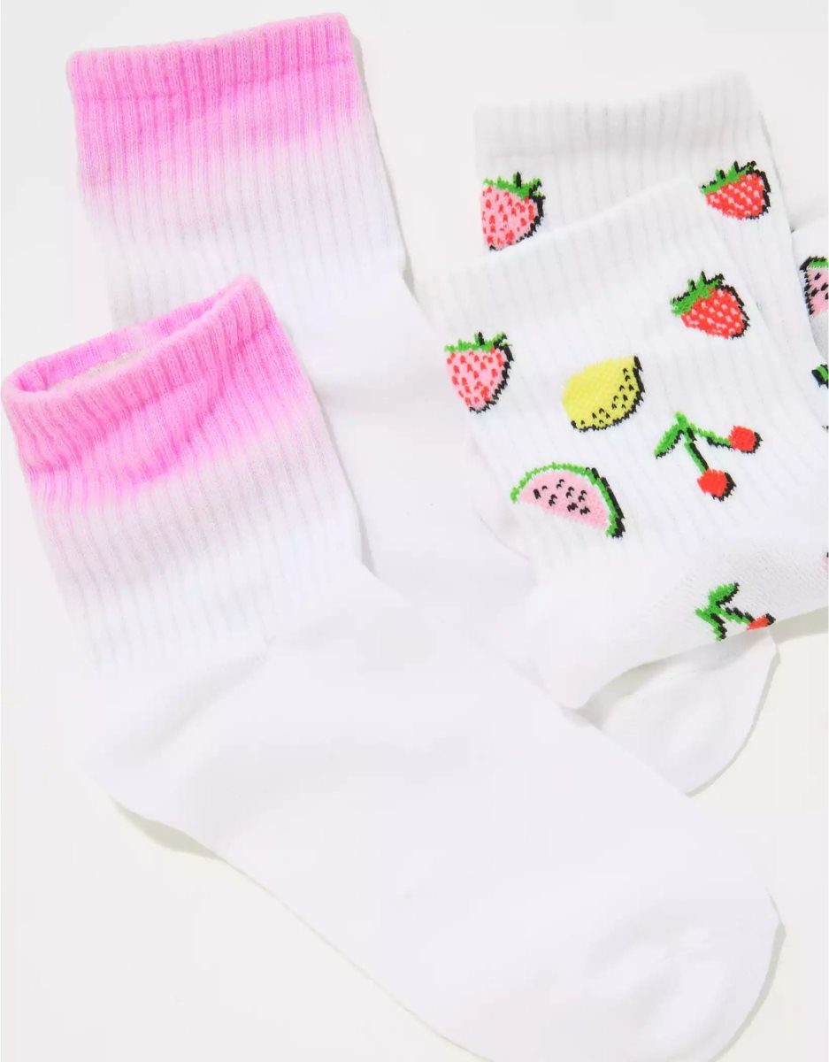 Chaussettes American Eagle AE Fruit Salad Boyfriend Sock 2-Pack Blanche Femme | QAO-69452933